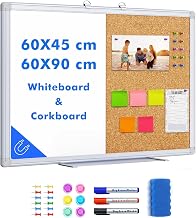 maxtek Whiteboard with Cork 60 x 45 cm, Magnetic Dry Erase Board with Aluminium Frame, Wall Hanging Message Board for Home, Office, Kitchen and School