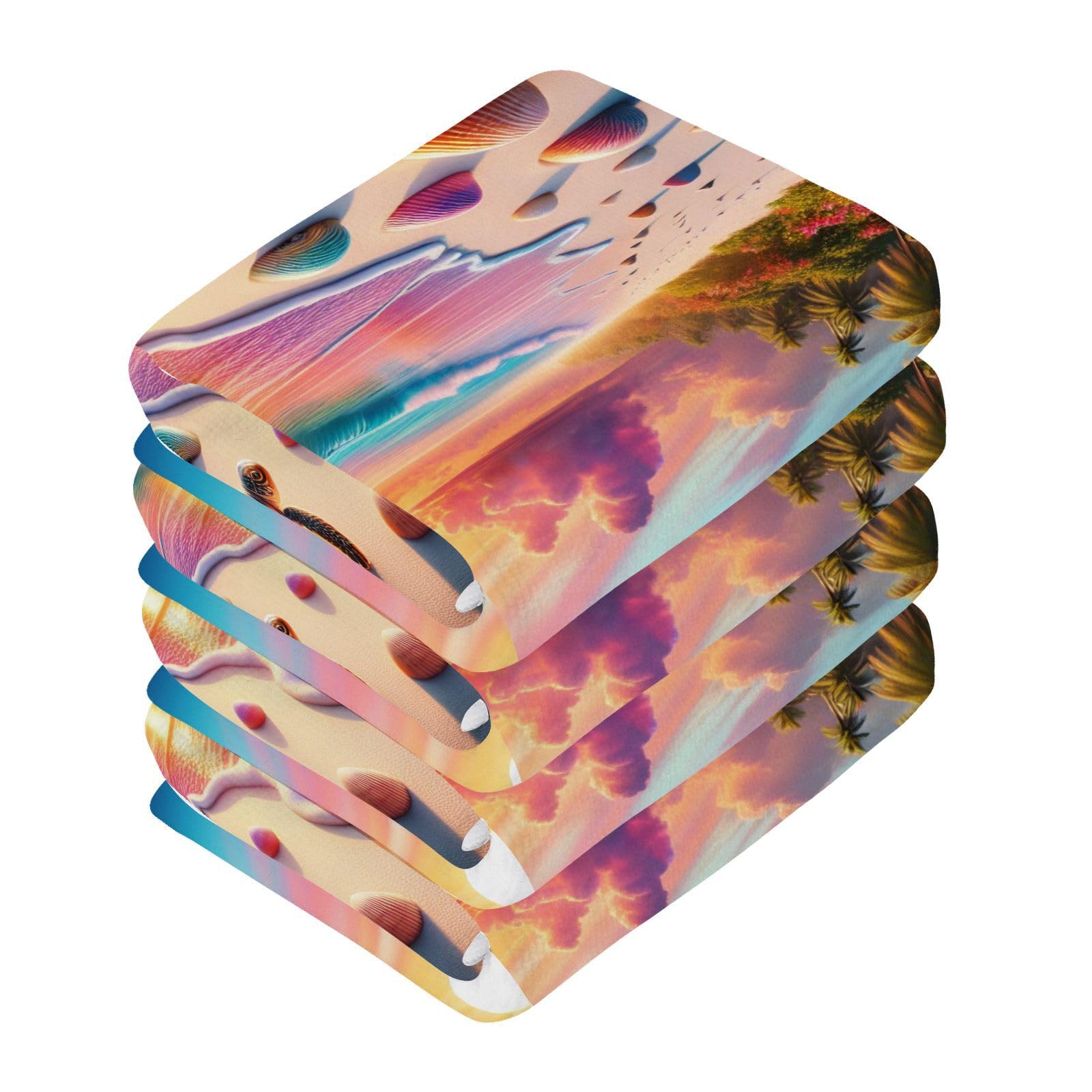 YANENDIE Sandy Beach Colorful Sunset Washcloths Towels, Highly Absorbent and Soft Cotton Face Cloths, 6 Pack Quick Dry Wash Cloths - 12 X 12 Inches