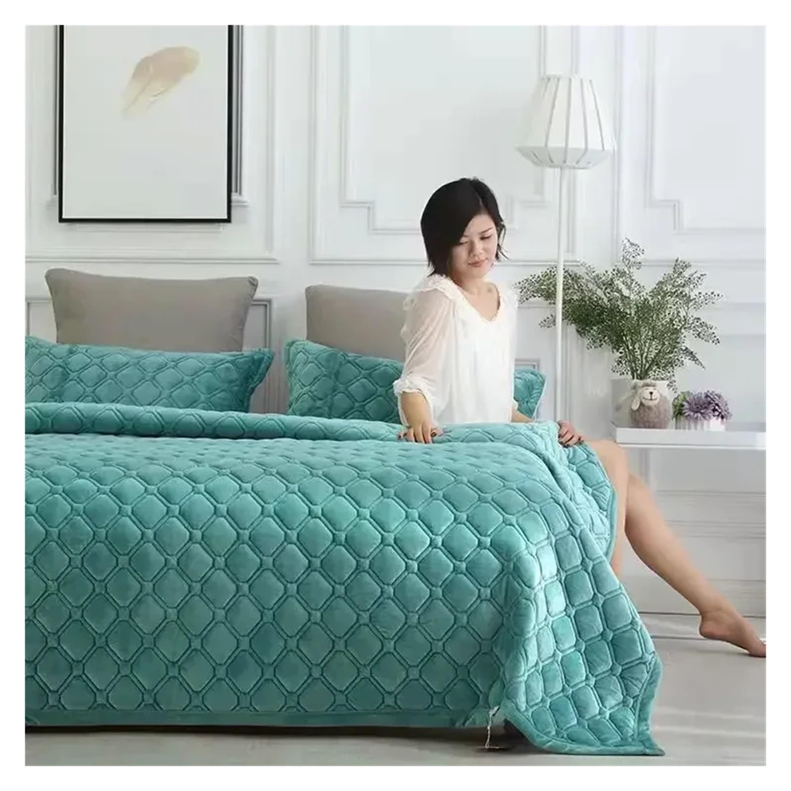 Bedspread Soft Quilted Bed Linens for Winter Warm Blanket Cover Coverlet(Green,1pc 150x200cm)