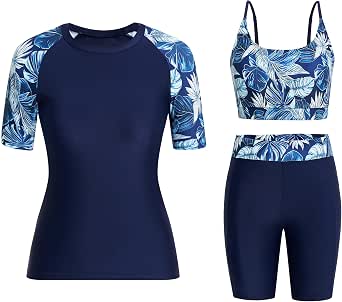 Tankini Maillot De Bain Femme Maillot De Bain 3 Pièces Ausing - Rashguard Manches Longues UV50 Maillot De Bain Femme 2 Pieces Shorty