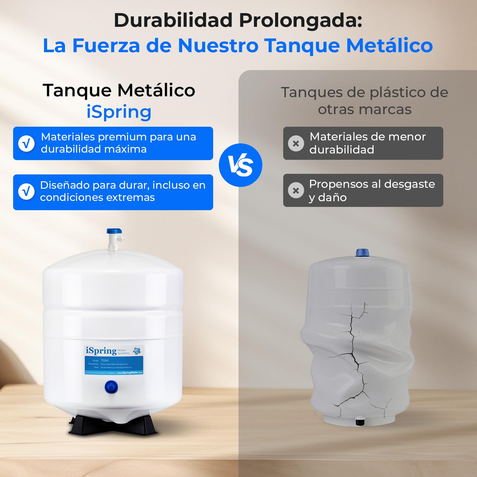 iSpring T32M Depósito de Almacenamiento de Agua para Sistema de Filtración de Ósmosis Inversa, 3.2 Galones (12 L), Tanque de Presión de Metal de Alta Resistencia, Conexión de 1/4", con Válvula de Bola