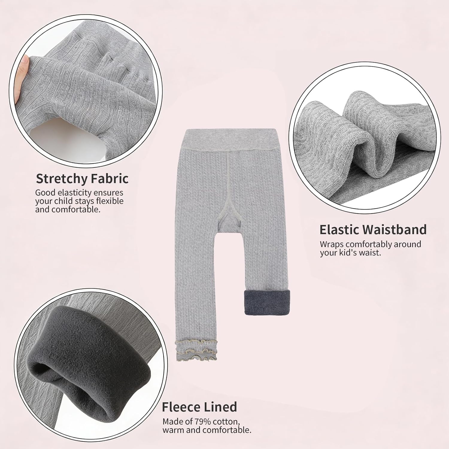 Toddler Baby Girls Winter Fleece Lined Leggings Knit Thick Warm Full Length Tights Basic Velvet Pants - Image 5