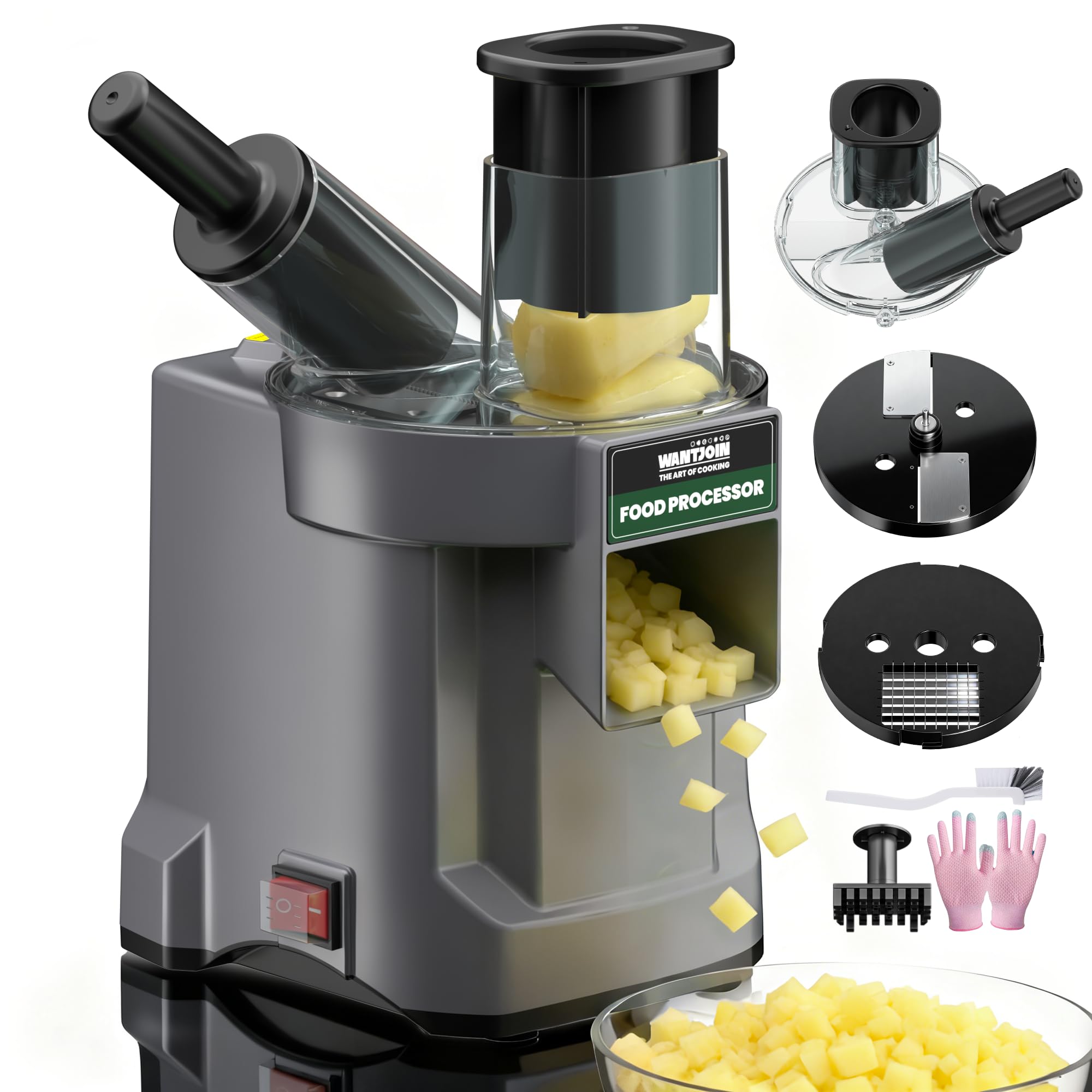WantJoin 3 in 1 Electric Vegetable Chopper - Multifunctional Commercial Vegetable Dicer Food Fruit Processor Stainless Steel Blades for Slicing(2.5mm)