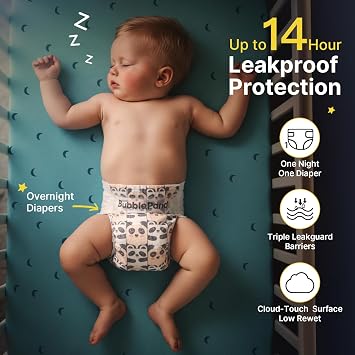 BubblePanda Overnight Diapers Baby Diaper Nighttime Protection Size 2