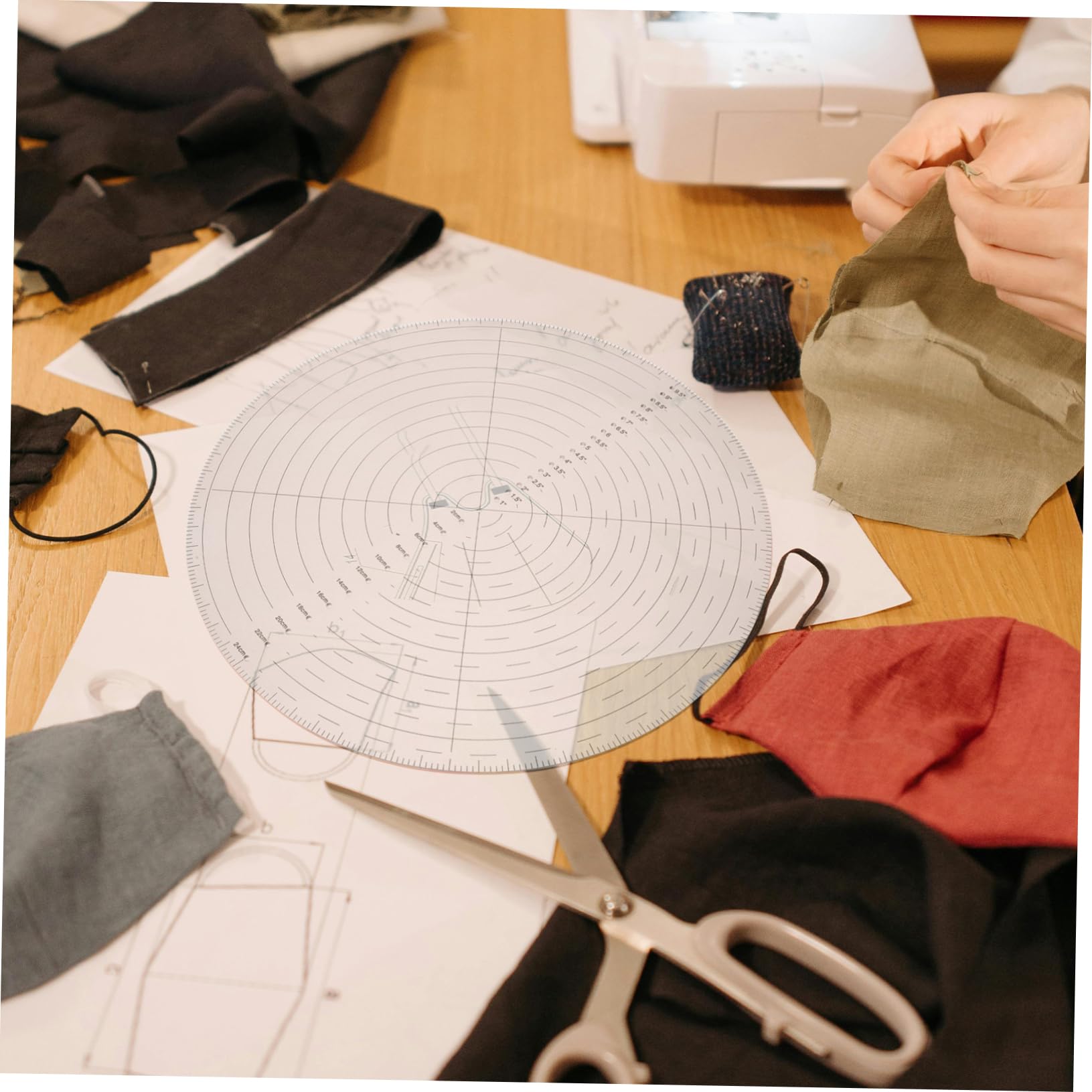 Plantilla de Costura Acrílica Transparente de 10 Pulgadas con Diseño Circular Central, Herramienta Ligera para Patchwork y Escuela con Visibilidad Clara