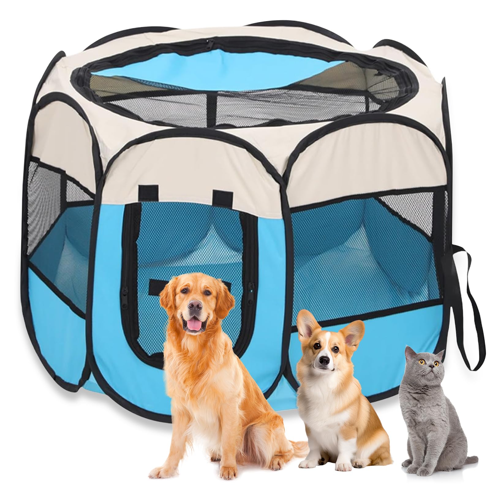 Recinto Cani da Interno, Recinto Pieghevole per Cani e Gatti, Recinti Gioco per Cane, Box Pieghevole per Cane, Portatile Recinto per Animali pour Gatti, Cani, Conigli (Blu Recinti, S)