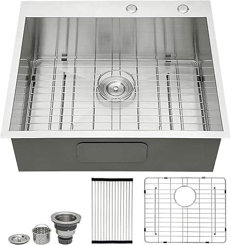 Talllor - Fregadero de cocina de 25 x 22 x 9 pulgadas, de acero inoxidable, para montaje superior, lavabo hecho a mano, grande, profundo, calibre disponible en Yaxa Venezuela