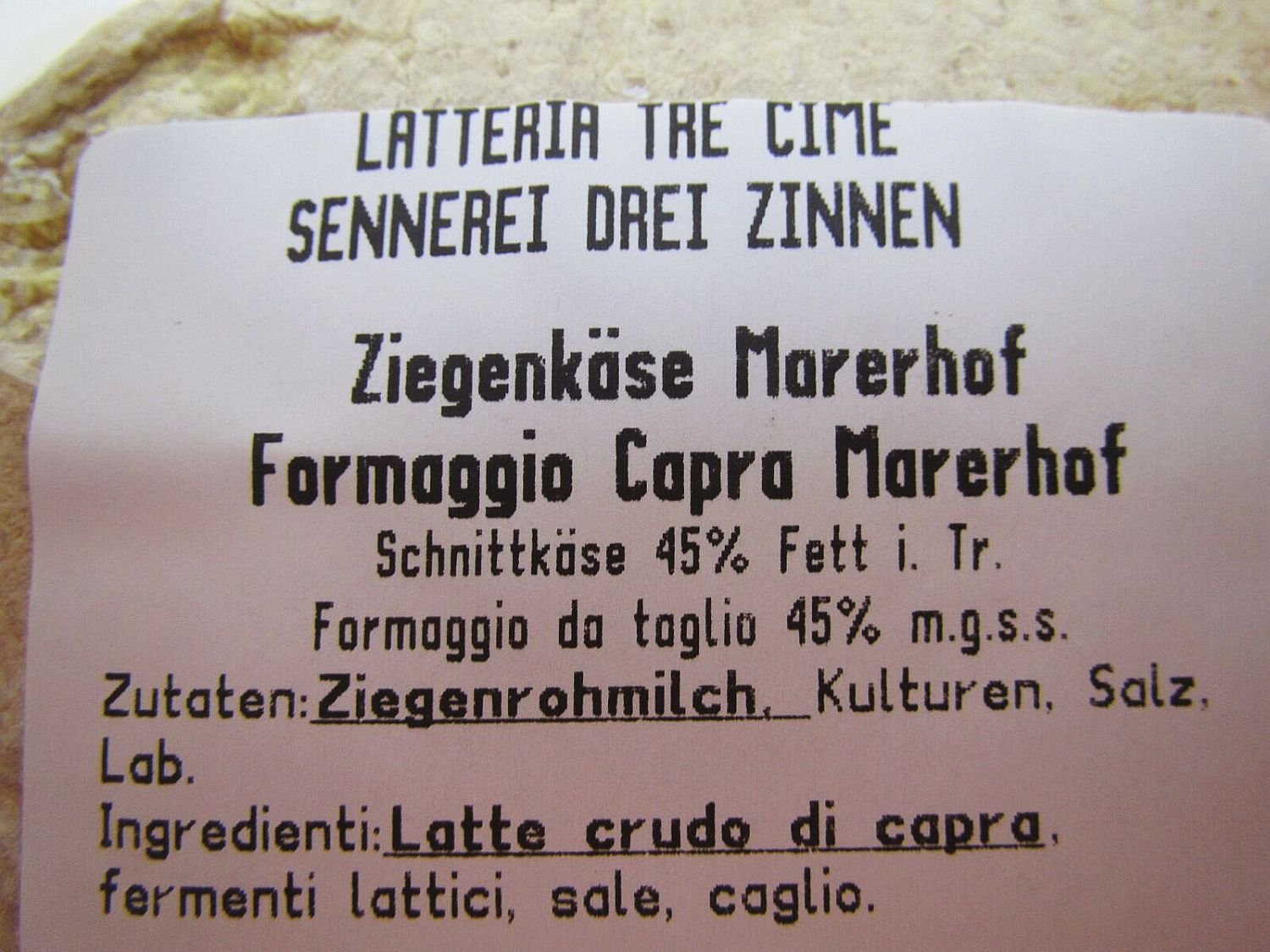 Südtiroler Ziegenkäse Marerhof ca. 600 gr.