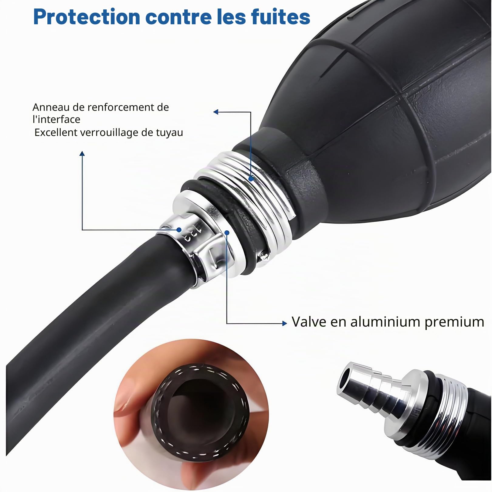 Pompe à main, pompe pour le transfert d'huile, essence, diesel et eau | Tuyau de 2m | Pompe à vide avec manche en caoutchouc | Idéale pour voiture, bateau, aquarium et jardin