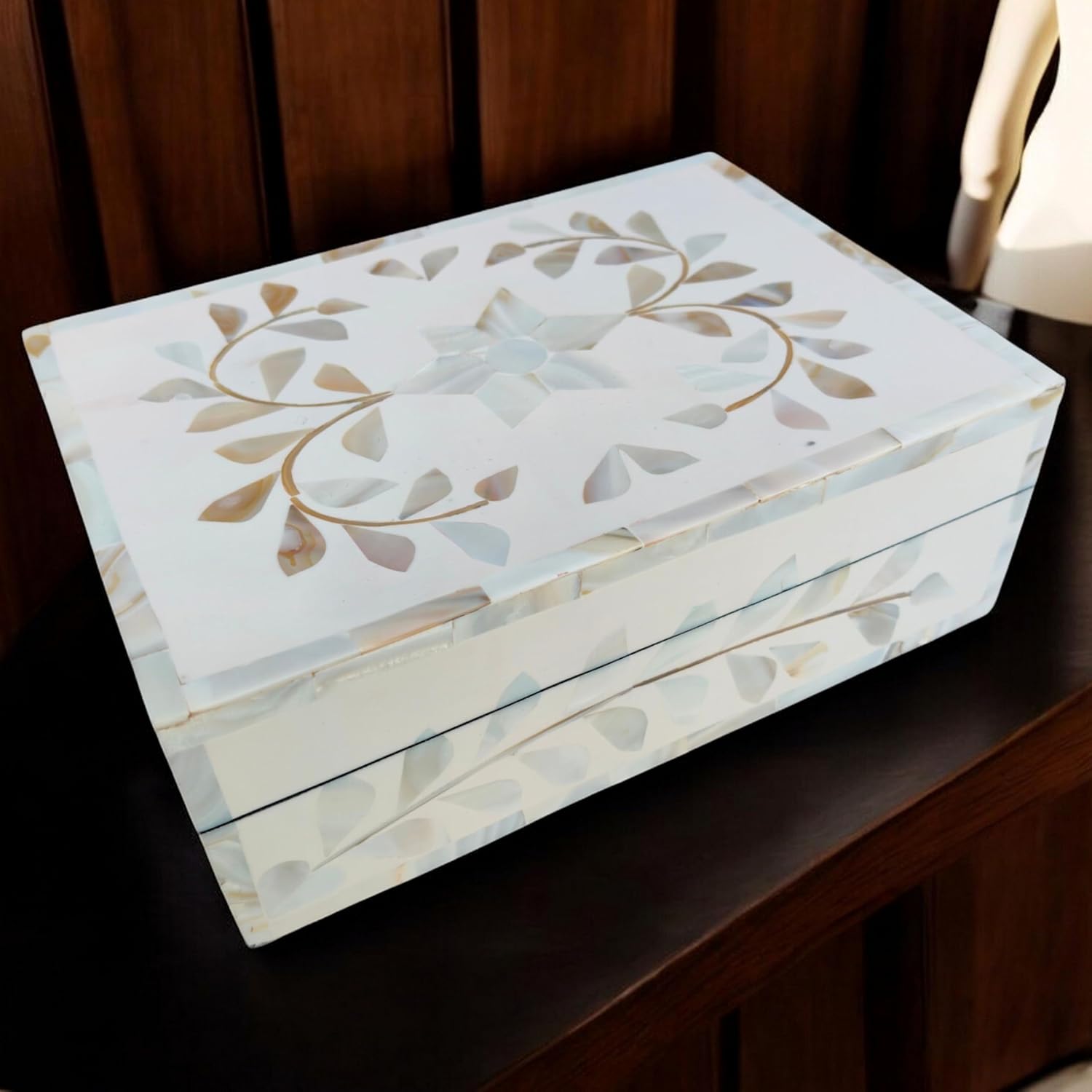Handmade Mother of Pearl Inlay Decorative Box 7x5x2.5 inch White Floral Beautiful and Luxurious Mother of Pearl Inlay Work Wooden Jewellery Box, Gifts for Women, Birthday Gift