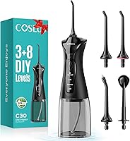 COSLUS C30 Cordless Water Dental Flosser: 4 Modes, 300ml Tank, IPX7 Waterproof Portable Teeth Cleaner for Braces, Travel & Sensitive Gums - Black