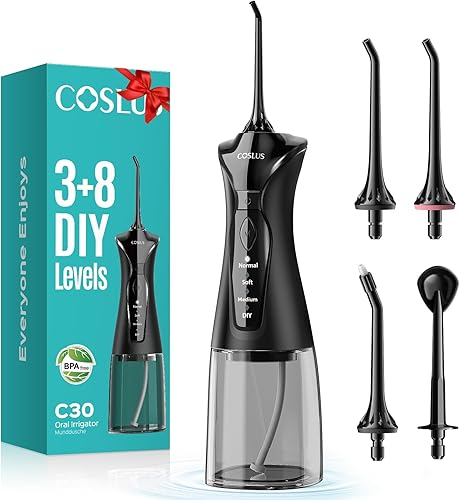 Miniatura 10 de COSLUS Irrigador Dental de Agua para Dientes: 4 Modos, Inalámbrico, Portátil, Tanque de 300ML Más Grande, Limpiador de Dientes de Agua, IPX7