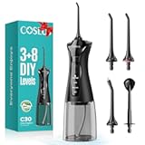 COSLUS Water Dental Flosser Pick for Teeth: 4 Modes Cordless Portable 300ML Larger Tank Water Teeth Cleaner IPX7 Waterproof Flossing Cleaning Picks for Home Travel Black C30(FC5360)