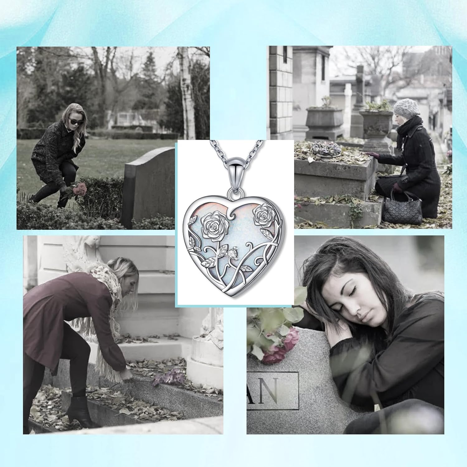 Yearace Urn Necklace for Ashes Sterling Silver Filigree Locket Necklace that Holds Pictures Heart Keepsake Memorial Necklace Cremation Jewelry for Ashes for Women Men - Image 8