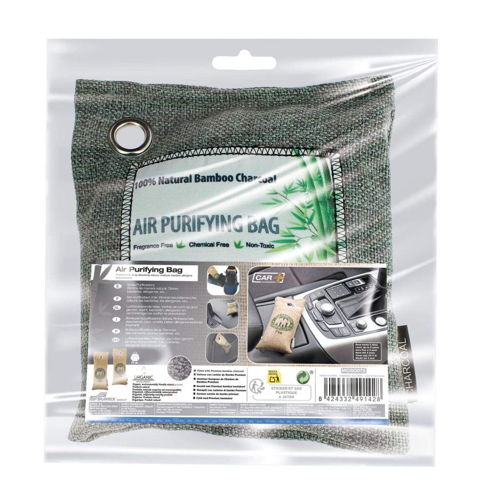 S SUMEX Bolsa de 200 gr. Purificador y deshumidificador de carbón Activo de bambú, armarios, Coches, baños, cocinas etc. Producto Natural Que Ayuda a Eliminar también alérgenos y bacterias.