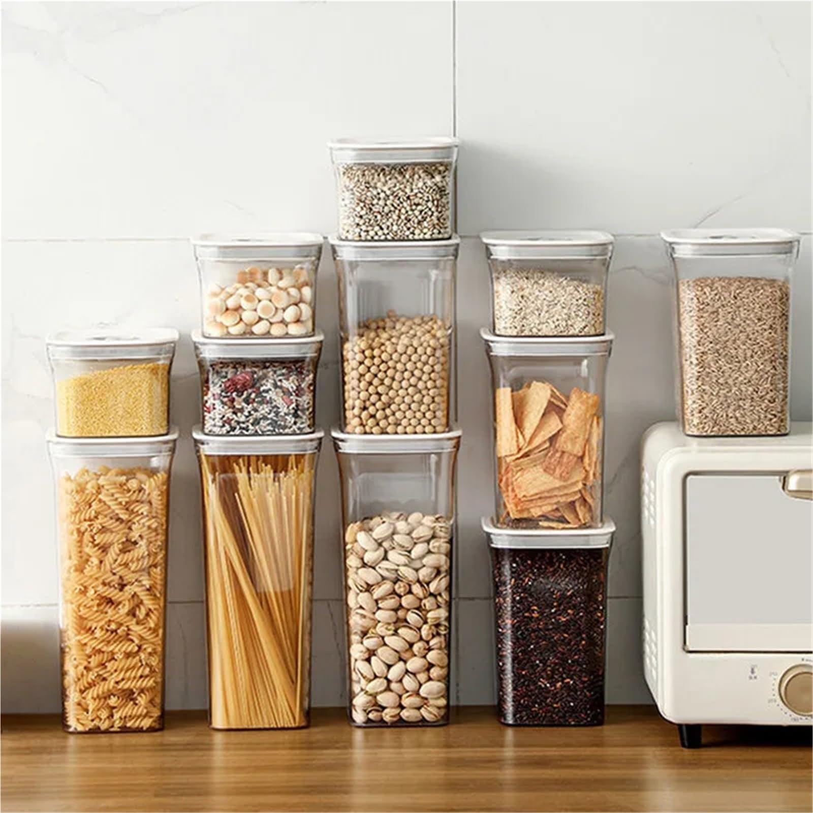 Barattoli Per La Conservazione Tarro de almacenamiento de granos transparente cuadrado, tanque sellado, caja de aperitivos de frutas secas, latas, organizador de contenedores de plástico for cocina, 3