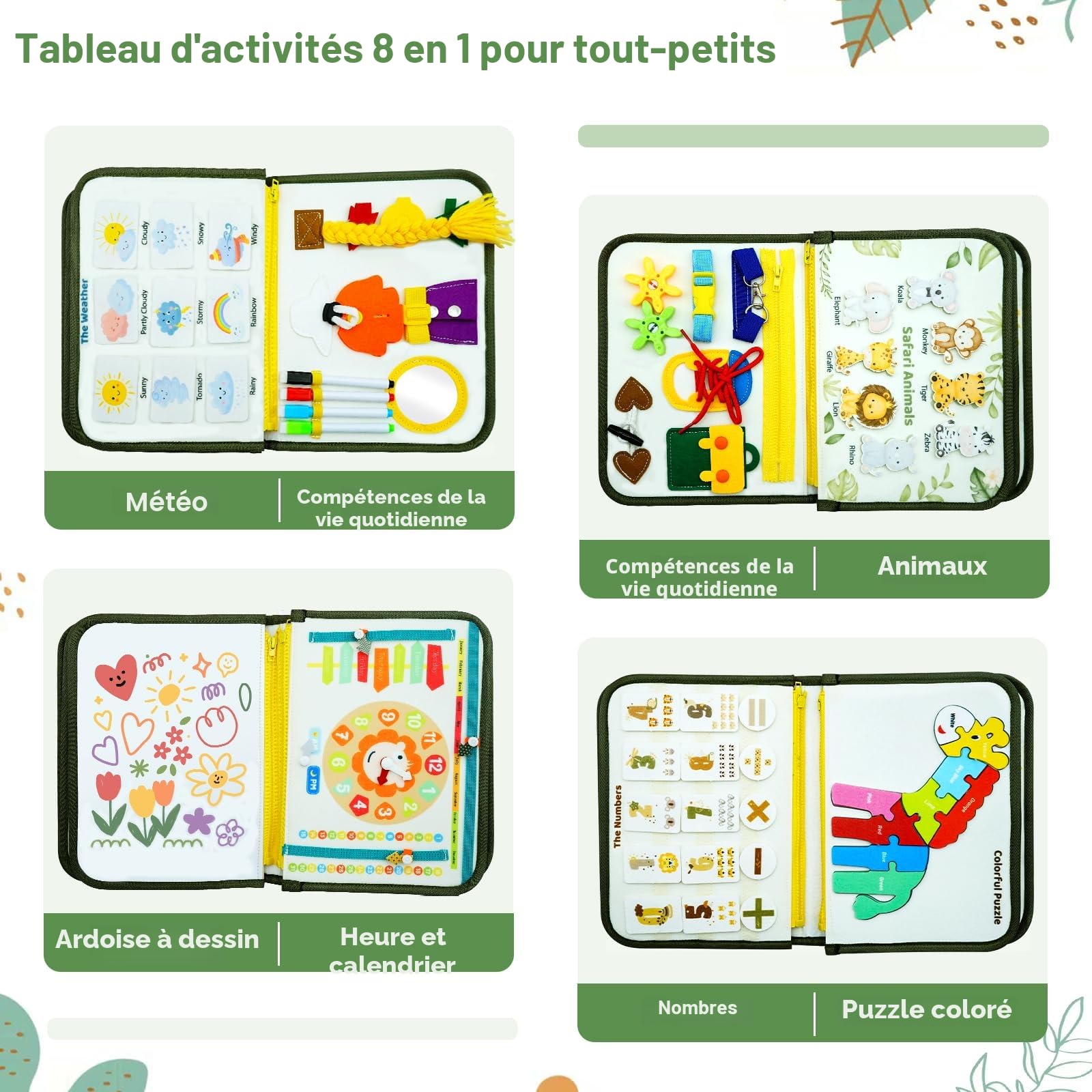 Anglais Busy Board Montessori 2 Ans, 8 in 1 Jeux Montessori Jouet Éducatif Sensoriel Apprendre Motricité Fine