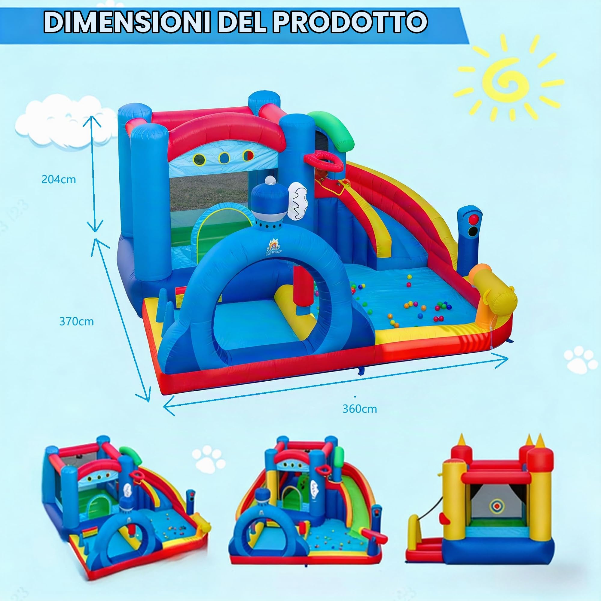 GIANTEX Castello Gonfiabile 8 in 1 per Bambini dai 3 ai 12 Anni, Parco Giochi Gonfiabile con Scivolo e Piscina, Canestro Basket, Cannone ad Acqua, Sacco da Boxe, Trampolino (Senza ventilatore)