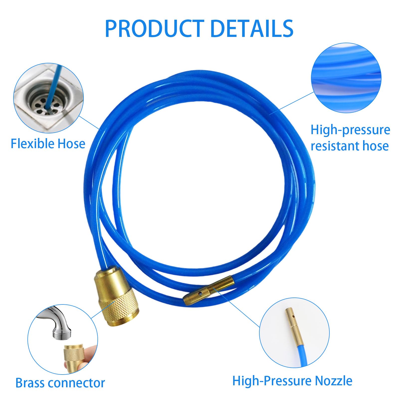 High Pressure Drain Hose With Brass Nozzle 300cm Flexible Pipe For Sewer Maintenance & Home Use High Pressure Drain Unclogger