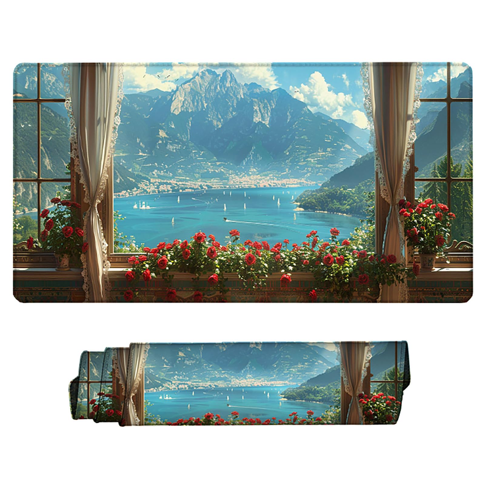 Niebieska podkładka pod mysz XXL, podkładka na biurko, 1200 x 600 cm, szyte krawędzie, podkładka pod mysz, gumowa podstawa, widok na morze, podkładka pod mysz, stabilna przyczepność na gładkich