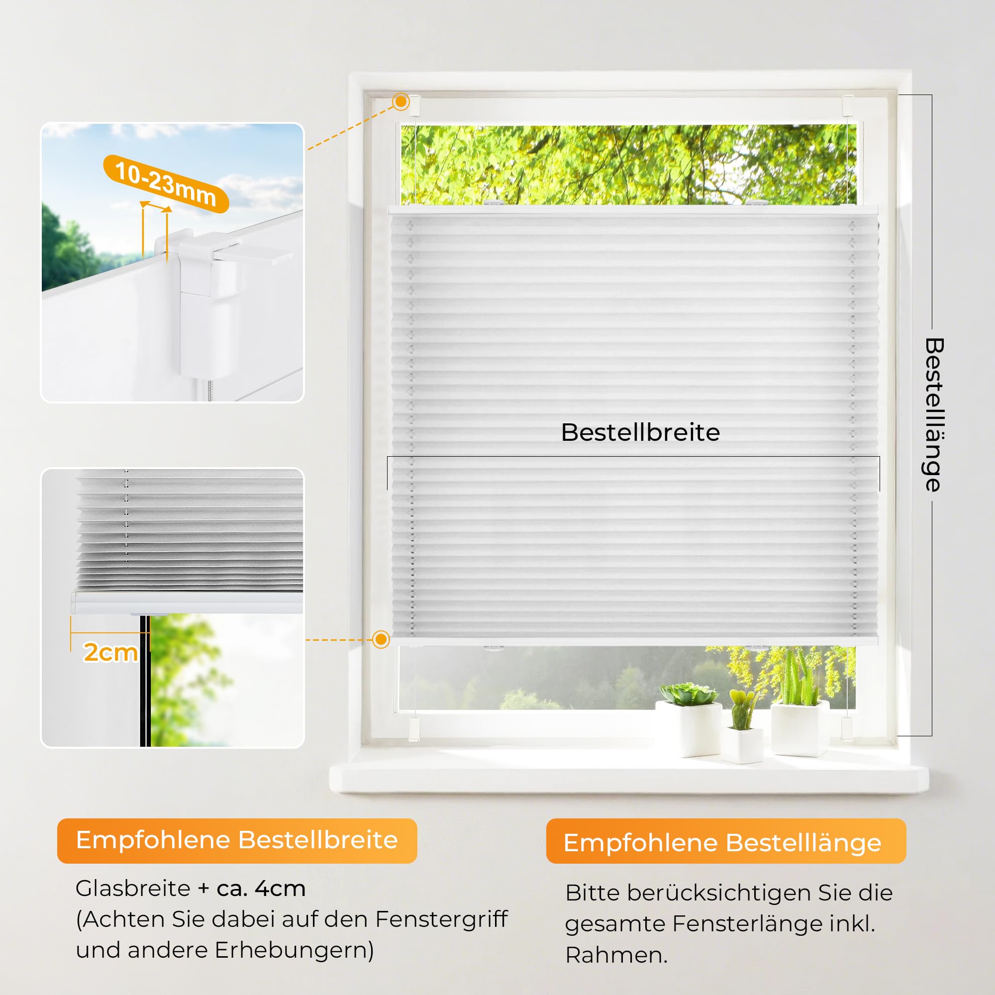 HOMEDEMO Tenda plissettata Klemmfix senza foratura, Grigio, 35x120cm(LxH), plissé avvolgibile per finestra con staffe a morsetto, protezione dalla vista e dal sole, tende per finestre e porte