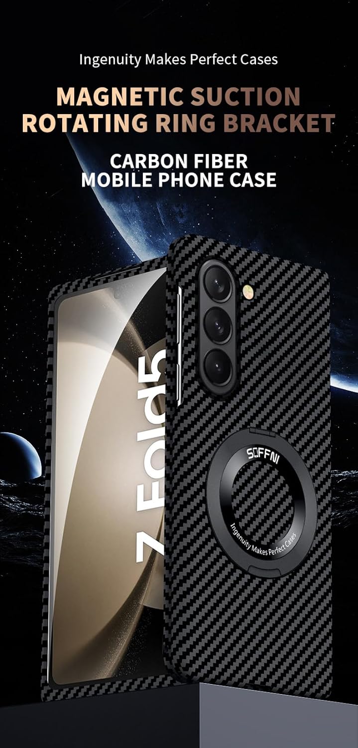 Magnetic for Samsung Galaxy Z Fold 7 Case with Kickstand & Ring Holder, [Compatible with MagSafe] Carbon Fiber Slim Ultra Aramid Fiber Anti-Scratch Shockproof Case, Blue&Purple