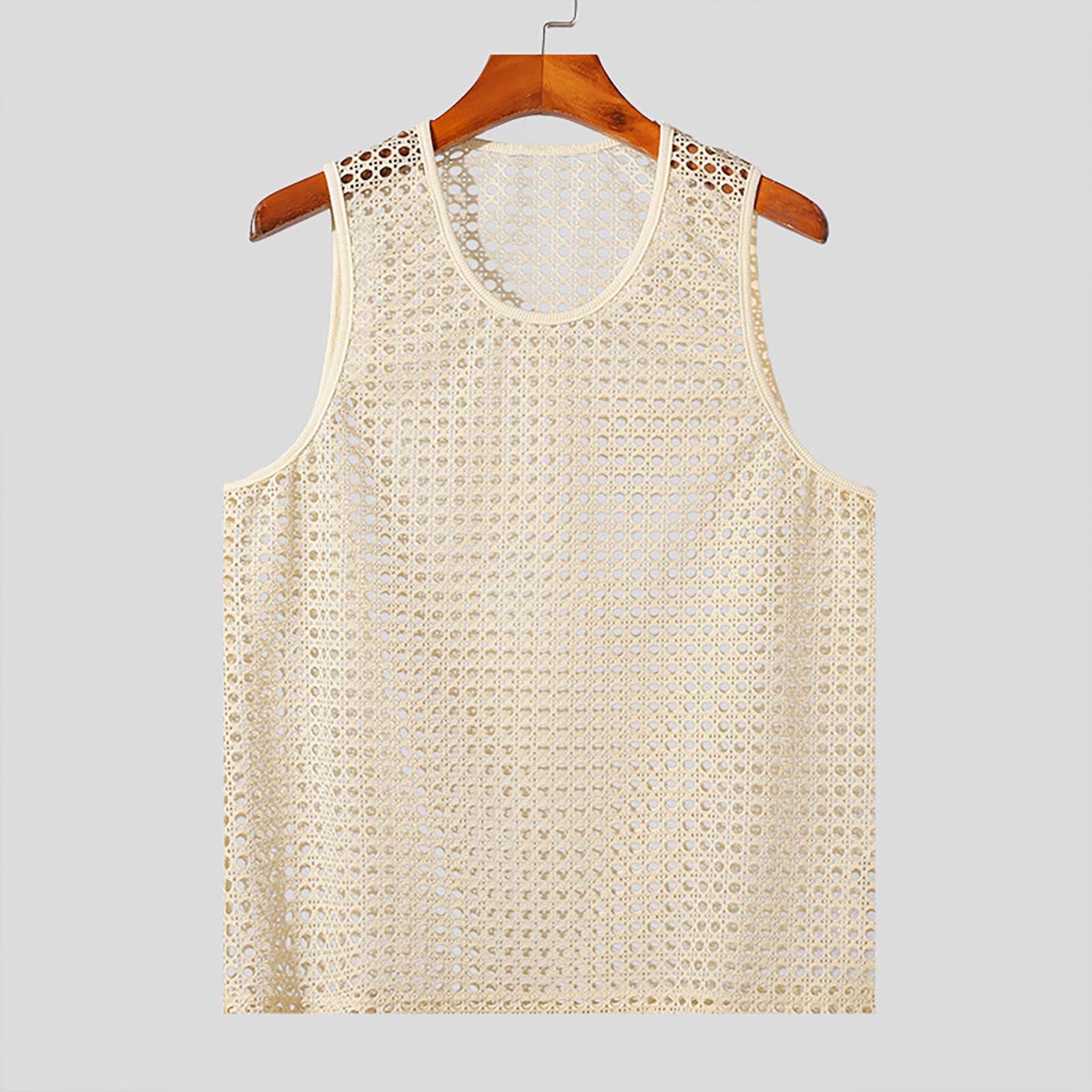 Generisch Hombres Crochet Tank Tops Hueco Transparente Chaleco de Punto Cuello Redondo Verano Camisetas de Punto