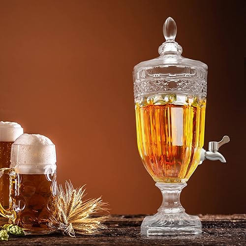 Dispensador de bebidas de vidrio transparente de 0.8 galones con tapa y elegante jarra de vidrio sin fugas, dispensador de cerveza para fiesta, bar,