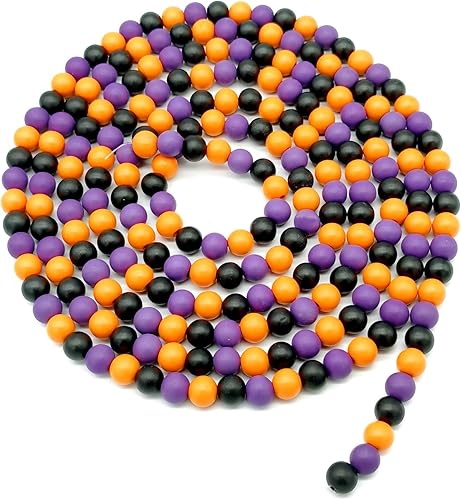 Miniatura 7 de Guirnalda de cuentas de madera de 10 pies, decoración de cuentas de madera para fiesta de Halloween, 0.551 in (naranja, morado y negro)