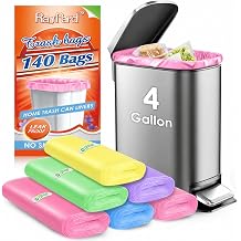 4 Gallon 140 Counts Strong Trash Bags Garbage Bags by RayPard, fit 12-15 Liter, 3,3.5,4.5 Gal trash Bin Liners for Home Office Kitchen Bathroom Bedroom, Multicolor