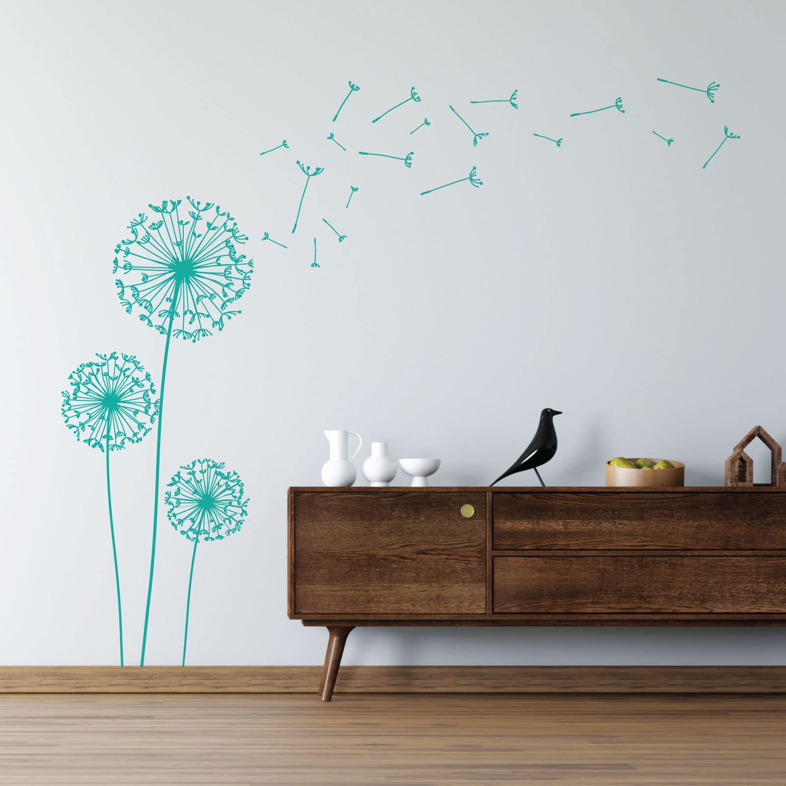 Dandelions Blowing Away in the Wind - Wall Art Sticker [XLarge] [Turquoise]