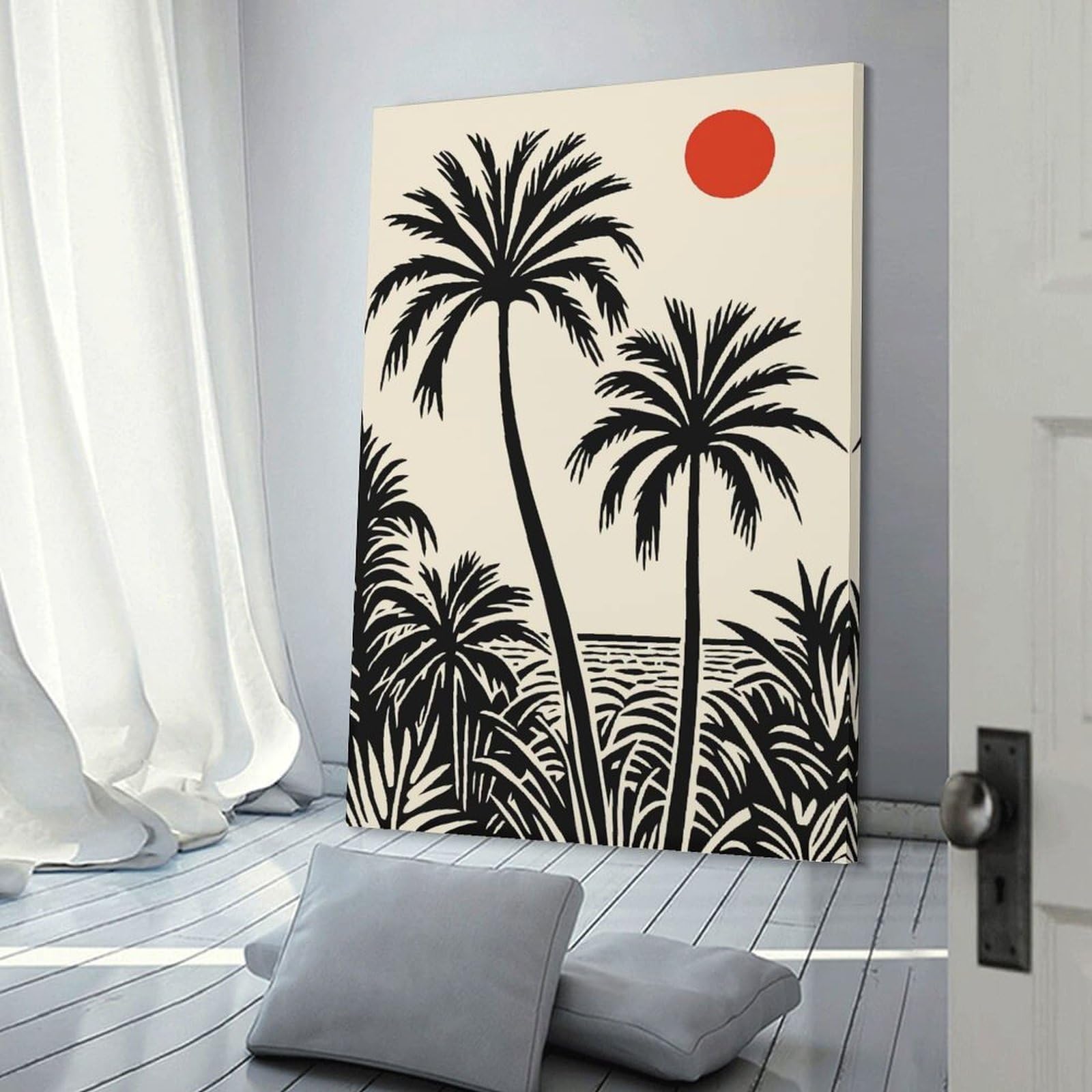Junmoney Palm Tree Sunset Silhouette Room Decor Wall Art, 20x30inch(50x75cm), for Office, Study Or Home Workspace, A Smart Decor Choice for Study Walls