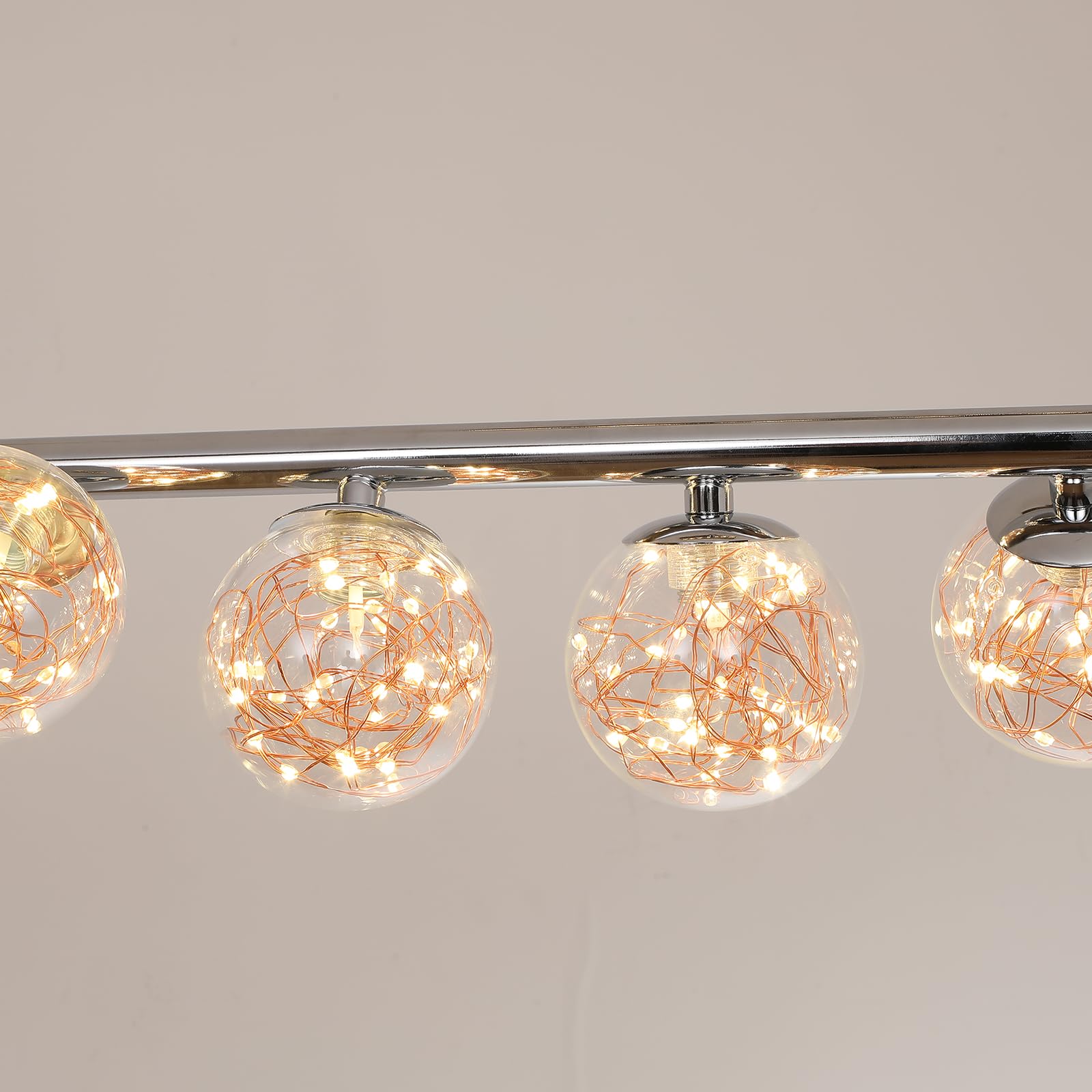GEADI LED Lampadario Cromato, 120CM Lampada a Sospensione Moderna per Tavolo da Pranzo con 12 Globi di Vetro, Plafoniere a Soffitto Regolabile, Lampadari Lungo per Sala da Soggiorno, Cucine, Salotto