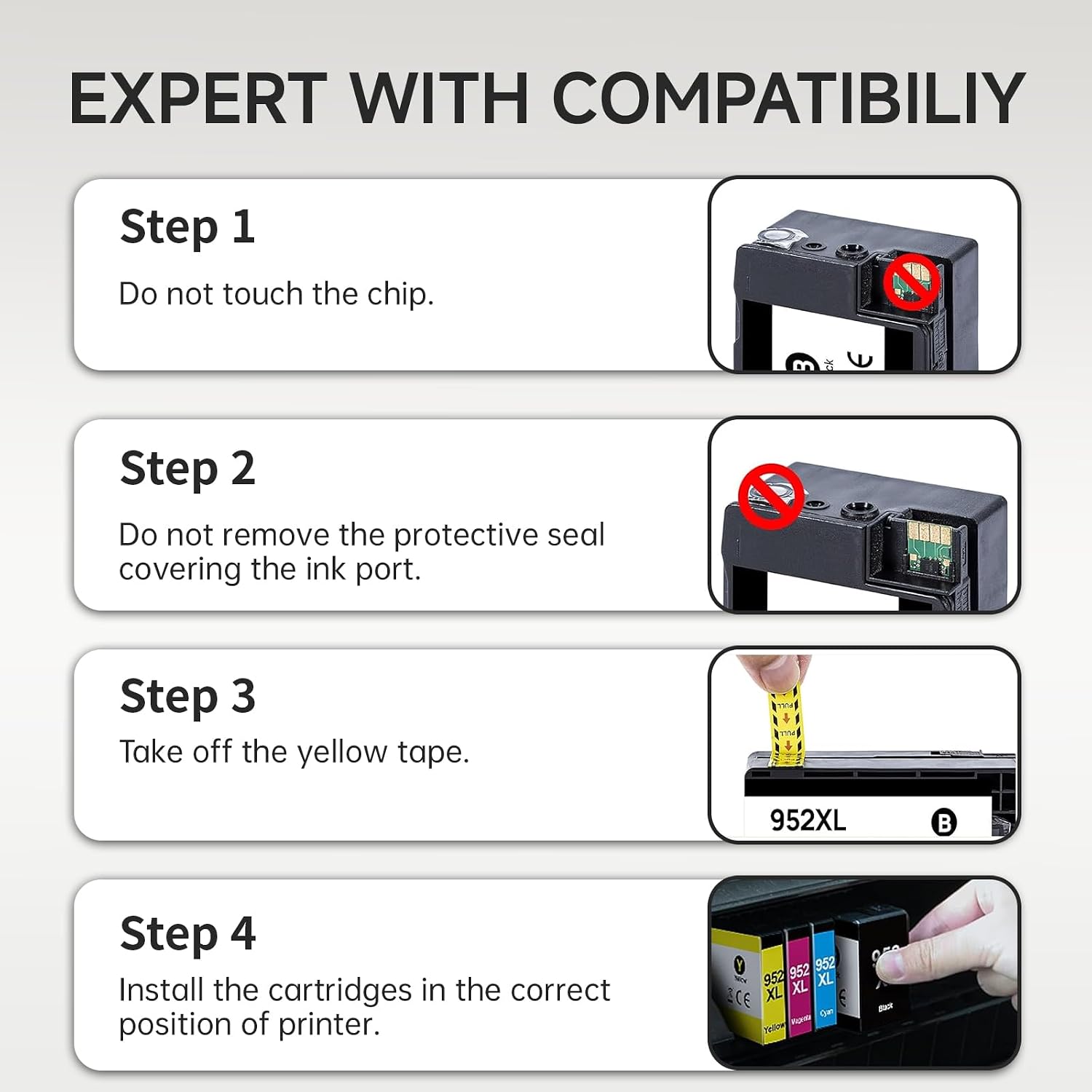 952XL High Yield Ink Cartridge Como Pack Compatible Replacement for 952XL Ink Cartridges for OfficeJet 8702 OfficeJet Pro 7720 7740 8210 8216 8710 8715 8720 8725 8730 Printer 4 Pack, BK/C/M/Y image 4