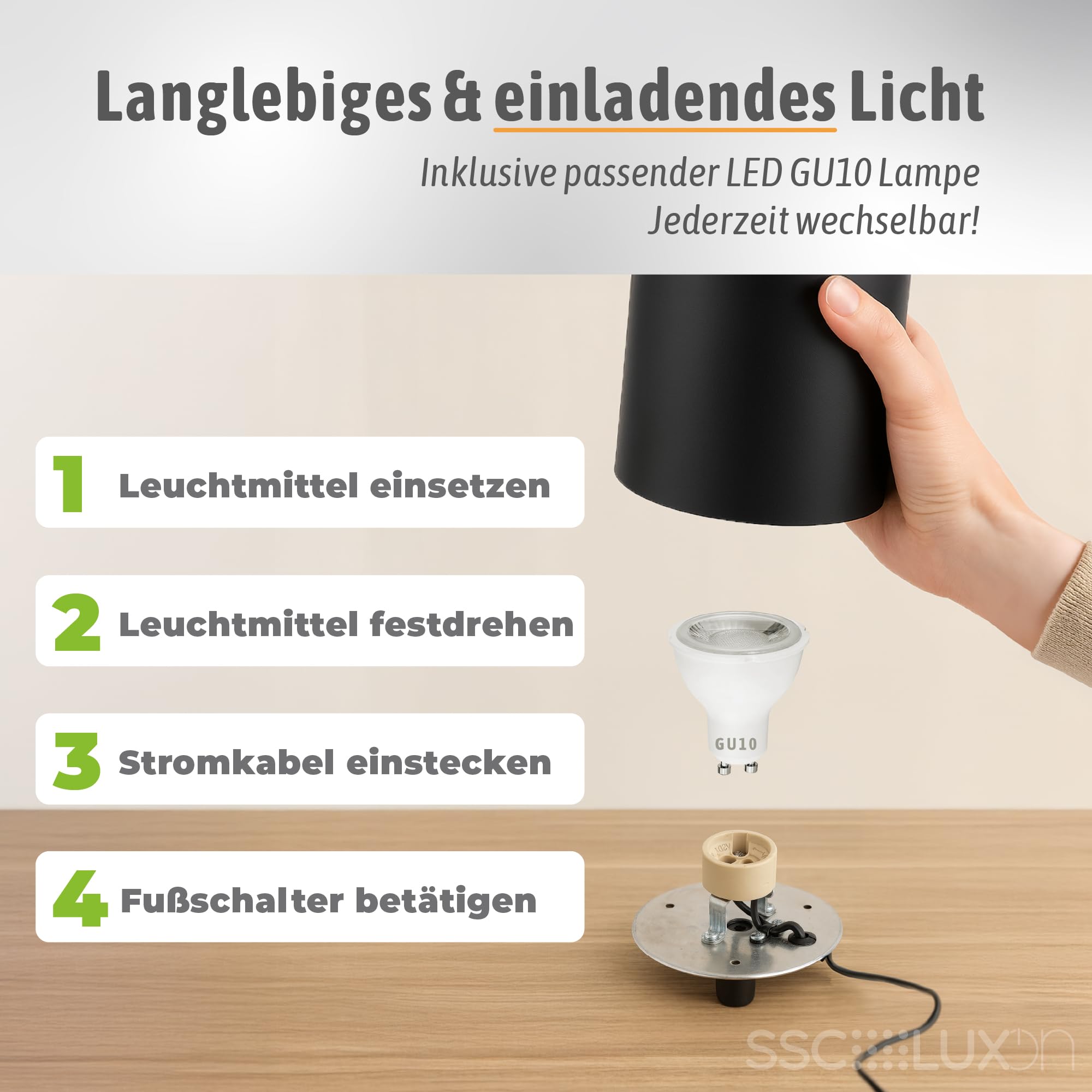 SSC-LUXon 2x AUREVA Wohnzimmerlampe Uplight – Smart WLAN GU10 5W Birne steuerbar per App Alexa Google – Tischleuchte & Bodenlampe