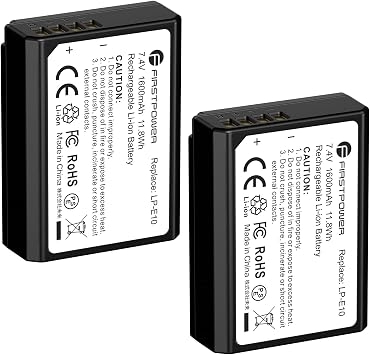 FirstPower LP-E10 Battery 2-Pack 1600mAh for Canon LP E10, 4000D