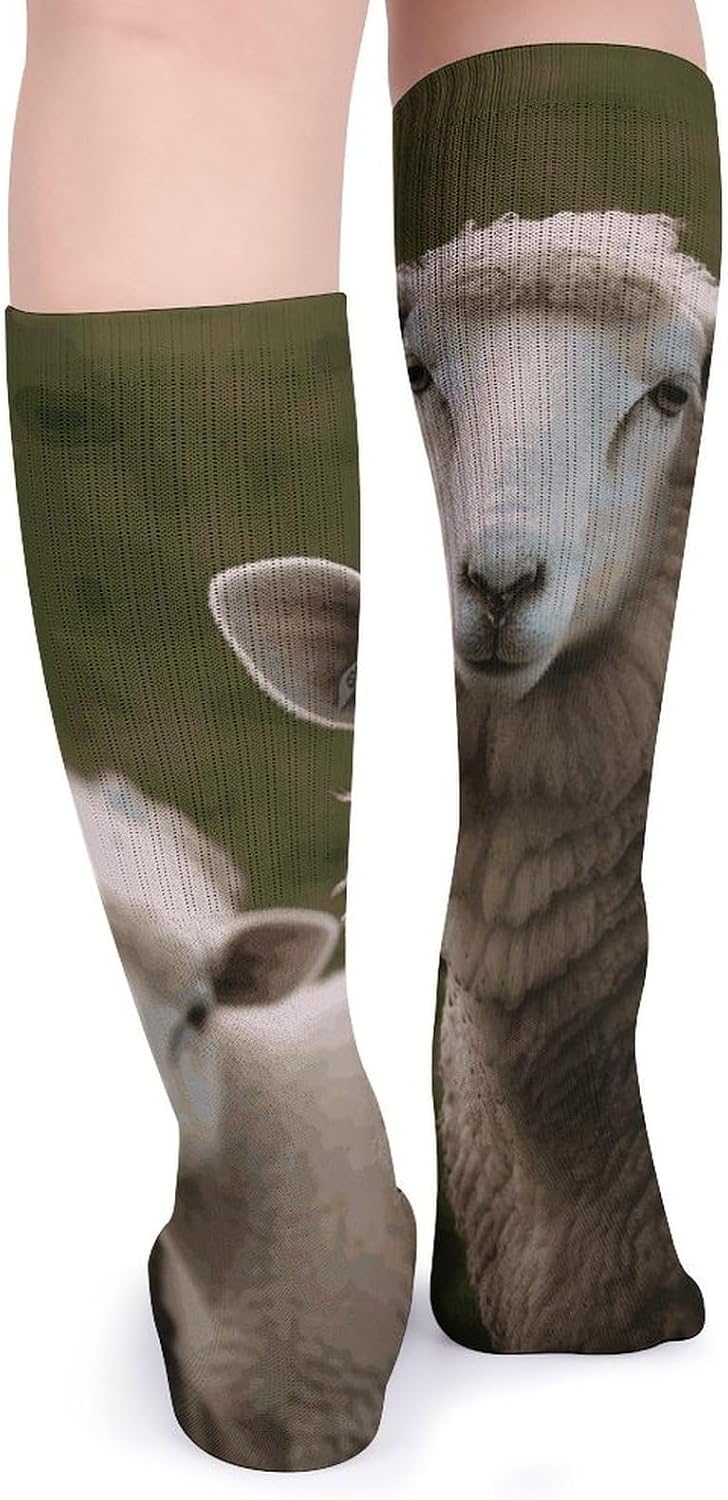 5-Pack Knee High Socks, 15.7 Inch Breathable Casual Socks Sheep Animal Stockings for Men Women