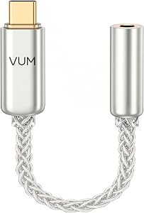 VUM USB-C to 3.5mm Headphone Jack Hi-Res DAC & AMP Dual Chip Audio Adapter | 32 Bit/384kHz DAC,CX31993&MAX97220 Chipset,8N OCC Silver Plated Cable,24K Gold-Plated Connector,TTRS HD Mic Input Supported