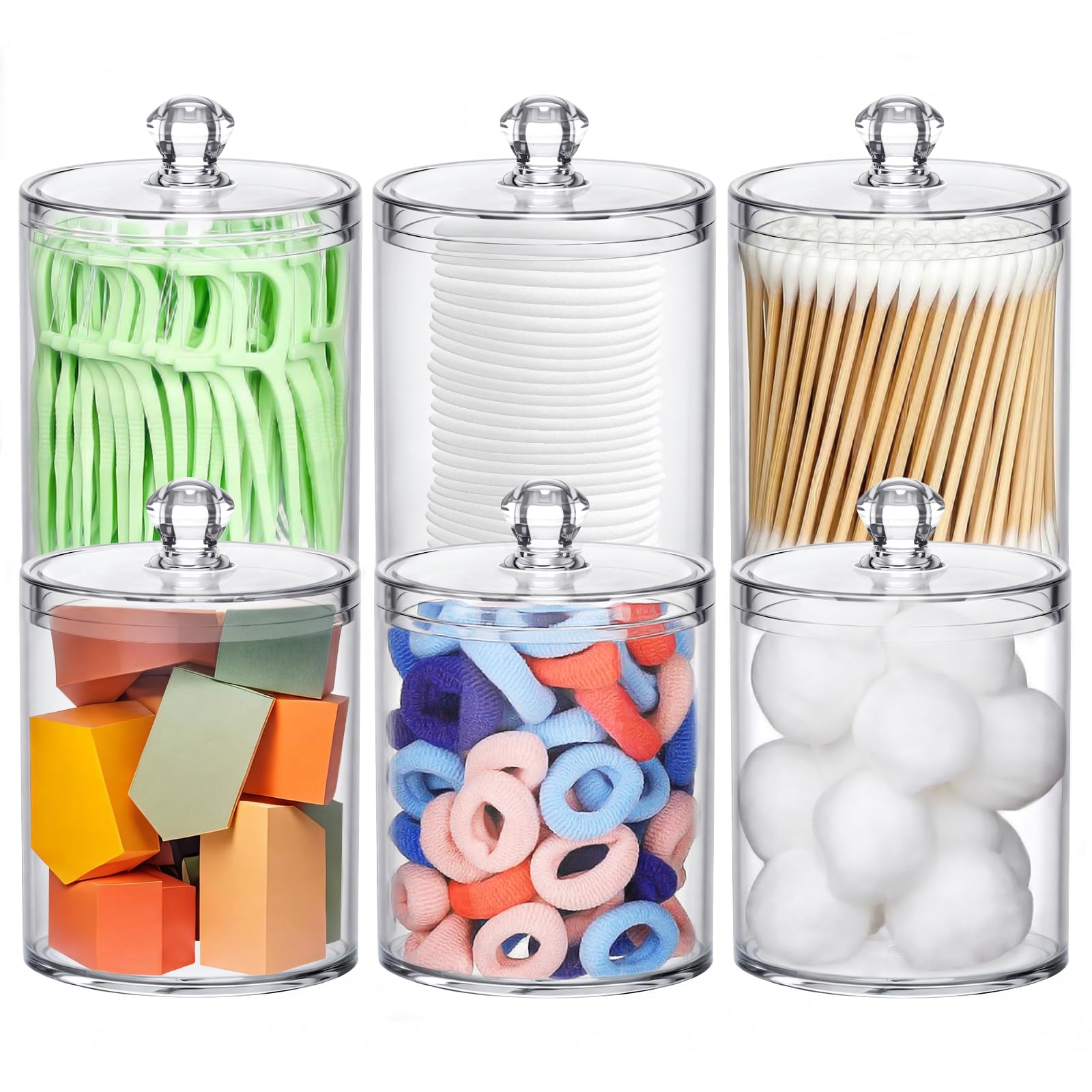 MateeyLife Qtip Holder 6 Pack Acrylic Q-tip Dispenser for Cotton Pads Swabs Balls Storage Containers for Organizing Clear