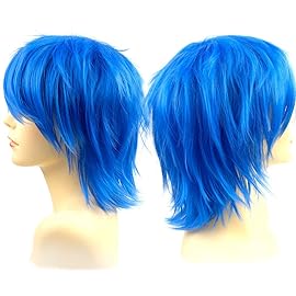 Modernfairy Anime Halloween Wig Blue for Cosplay Party, Synthetic Layered Short Hair Wigs with Bangs, Pastel Wigs for Women Men