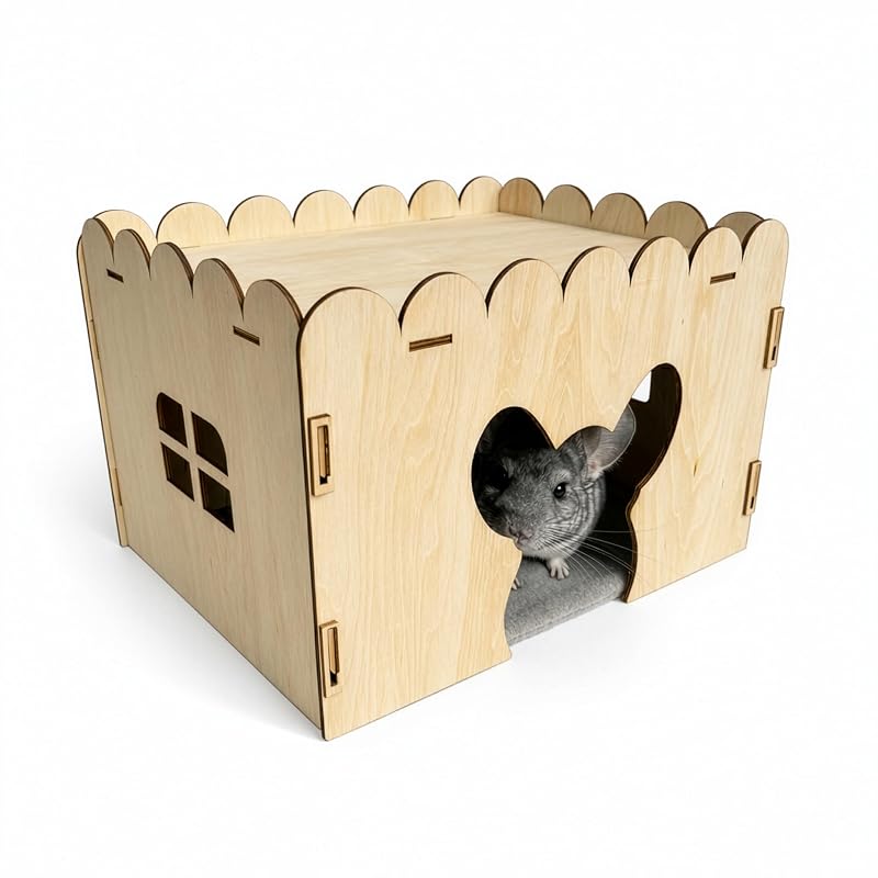 Casa de Madeira Natural para Pequenos Animais com Tapete de Fleece OtterPets Regular