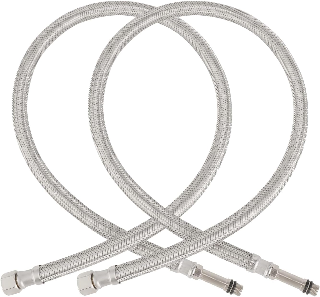 32-Inch Long Shank Stainless Steel Braided Faucet Connector，3/8-Inch Female Compression Thread x M10 Male Connector,cUPC Faucet Supply Line for Bathroom & Kitchen Sinks 2pcs