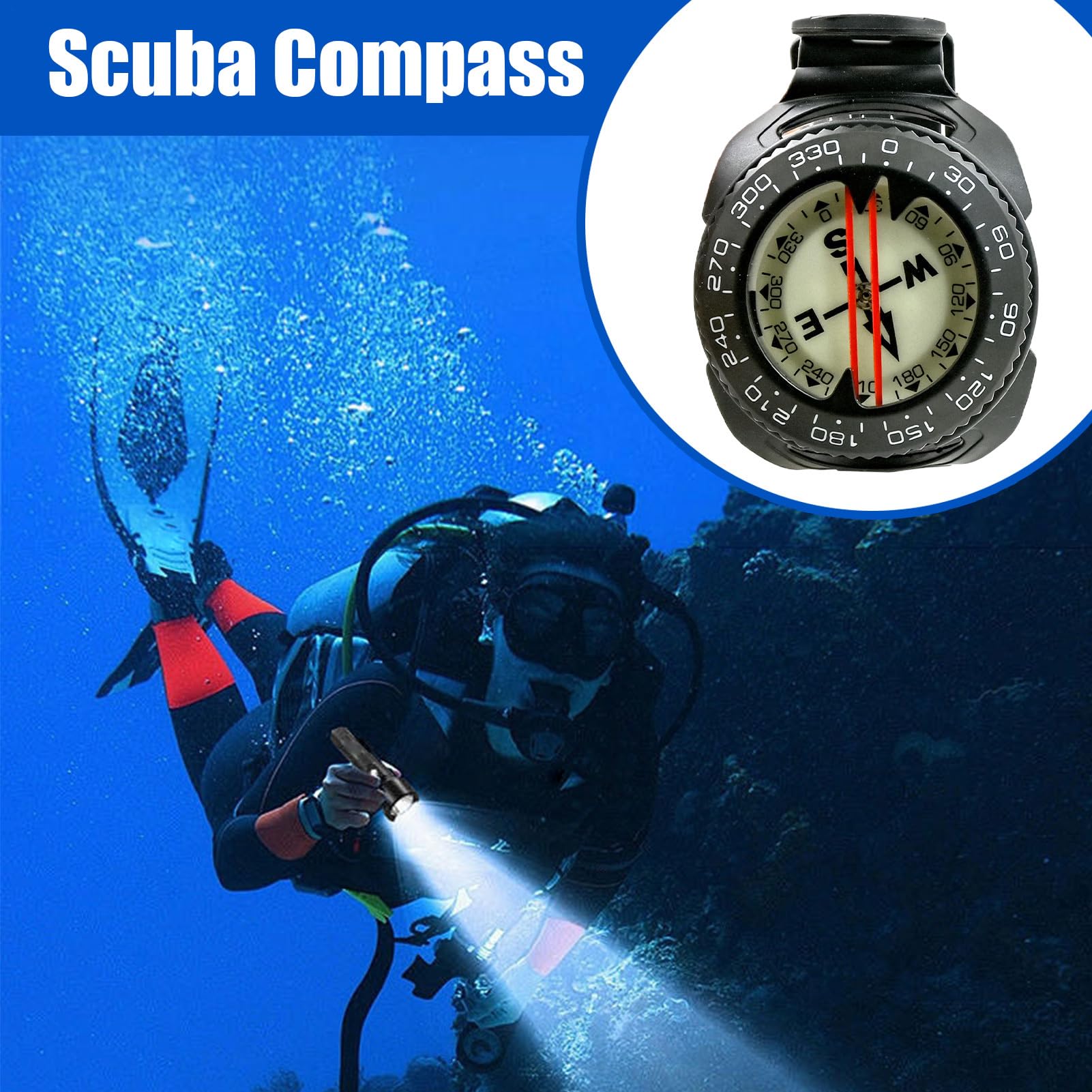 Dive Compass - Herramienta De Navegación Submarina | Reloj Brújula, COM-Pass Luminoso Preciso para Senderismo, Kayak, Orientación, Buceo, Supervivencia