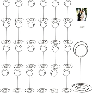 24 Pack silver Table Number Holders Stands - Heavy Duty Wedding Reception Centerpieces for Table Cards, Menus, Place Card Holder, Photo Picture Frames for Anniversary Birthday Party Decorations