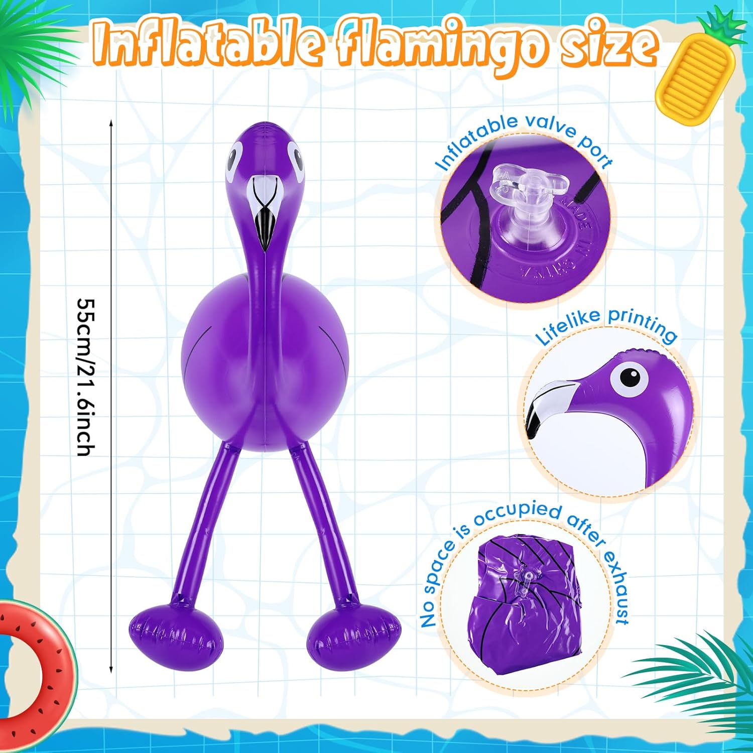 3 Pcs Inflatable Purple Flamingo Blow up Flamingo Luau Party Accessories for Hawaiian Tropical Summer Swimming Party Decoration