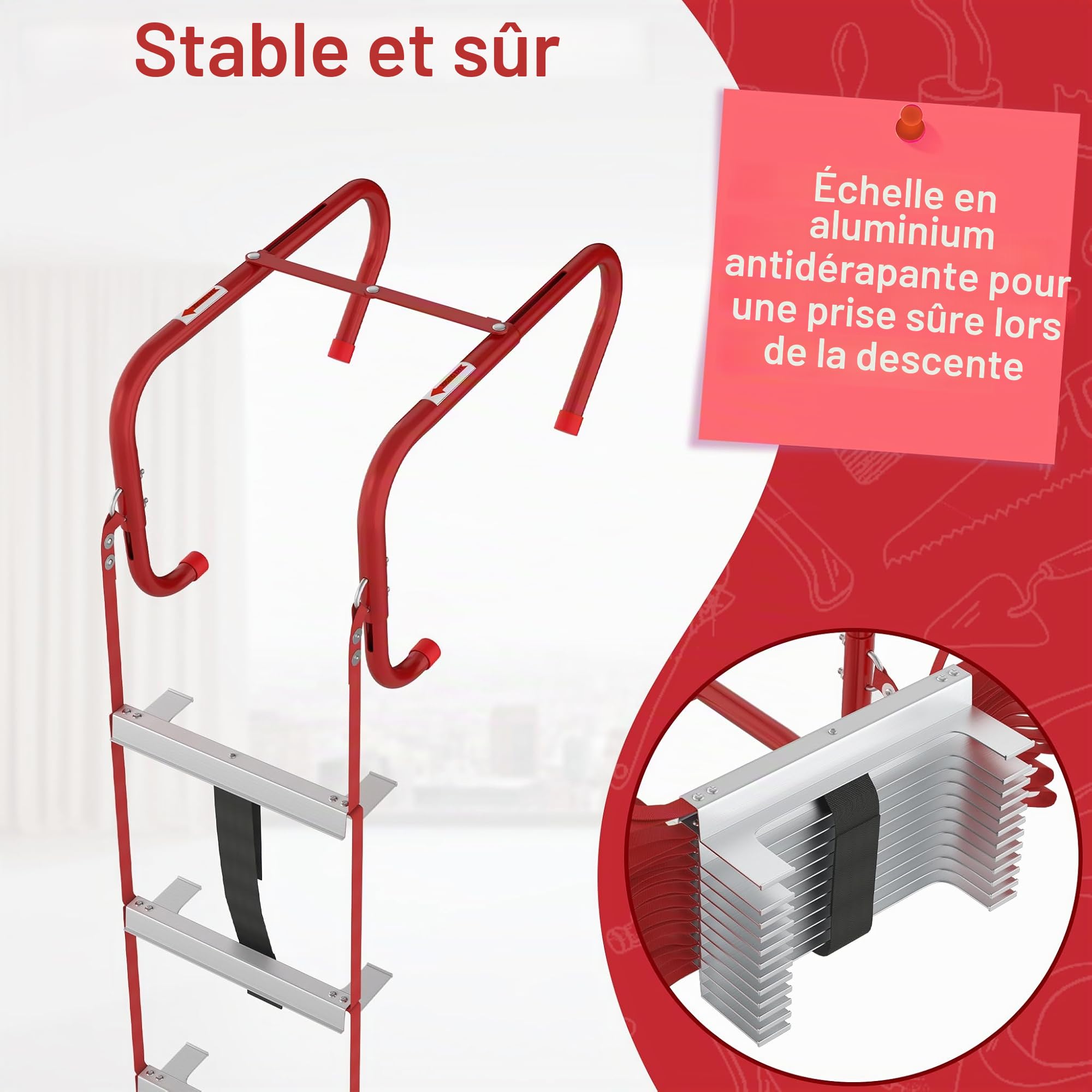 YRHome Échelle de sauvetage en aluminium ignifuge de 15 m pour usage domestique - Échelle de sécurité pliable - Échelle de secours - Échelle de pompier pour les situations d'urgence - 450 kg - Pour la