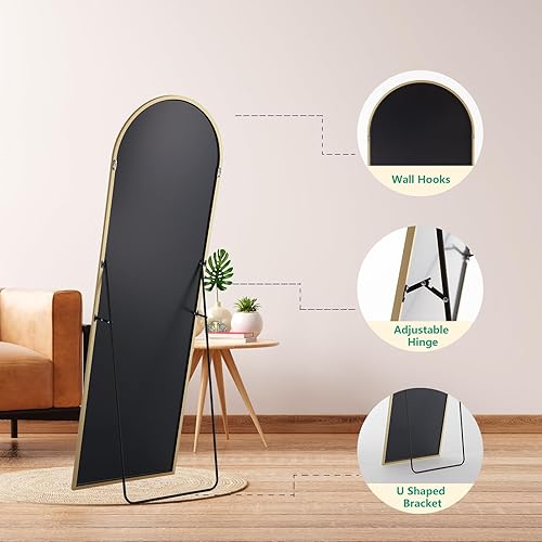 Miniatura 4 de NEWBULIG Espejo arqueado de cuerpo completo, espejo de pie de 59 x 16 pulgadas con marco de aleación de aluminio para dormitorio, sala de estar,