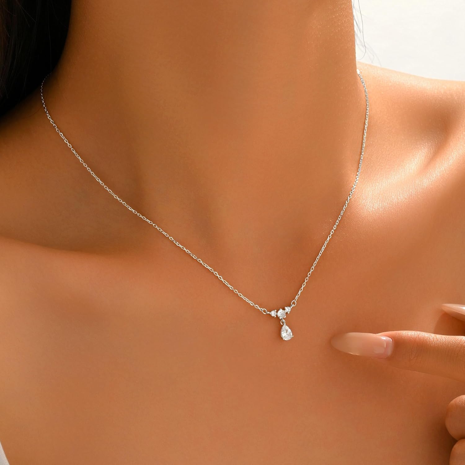 925 Sterling Silver Teardrop Necklace for Women 14K Gold Plated Dainty Cubic Zirconia Drop Bridal Crown Pendant Necklace to Daughter Mom Sparkling Diamond Charm Chain Valentine's Day Jewelry Gifts - Image 2