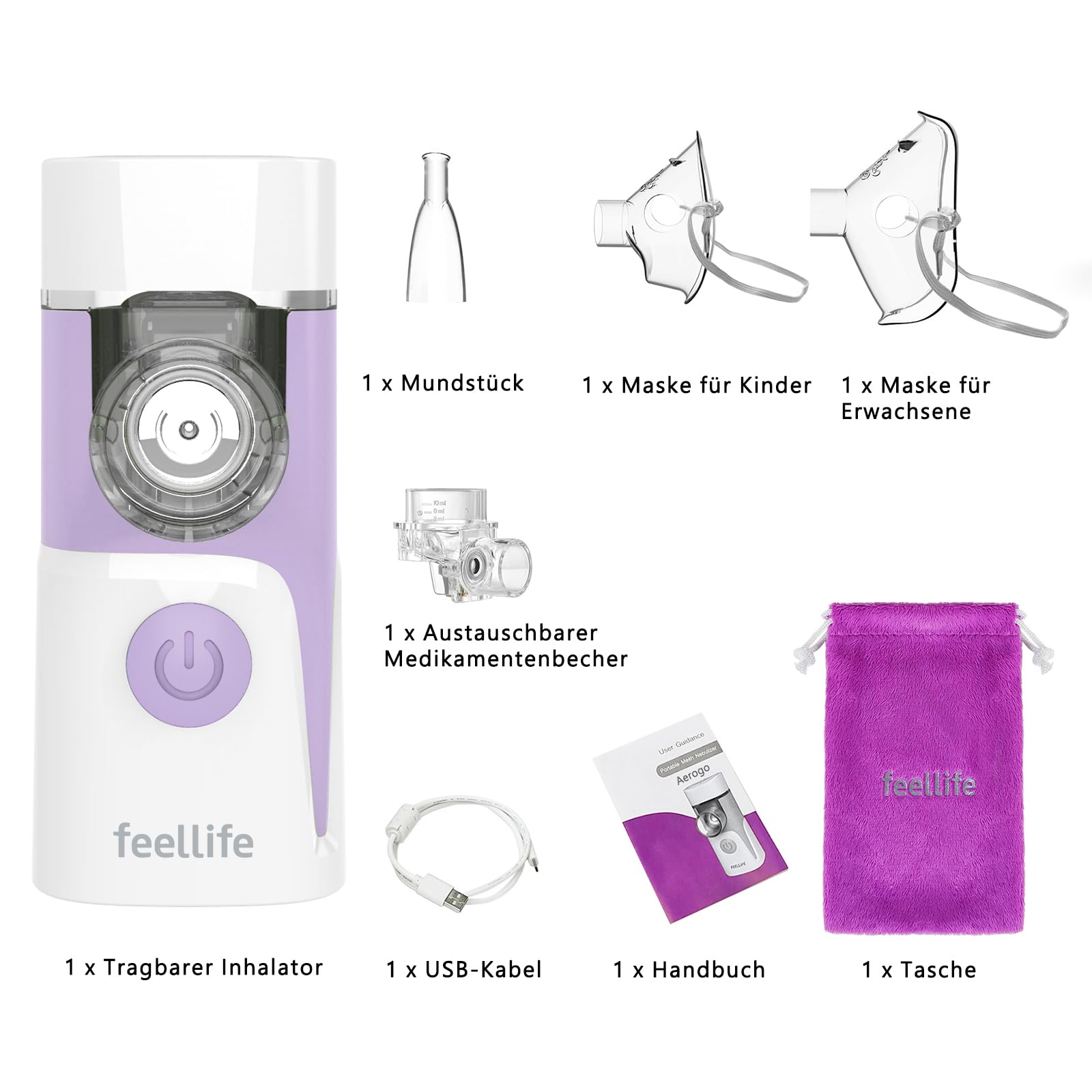 FEELLIFE Nebulizador Portatil para Bebe y Adultos Maquina de Aerosoles Inhalador para El Tratamiento De Tos, Asma, Enfermedades Respiratorias