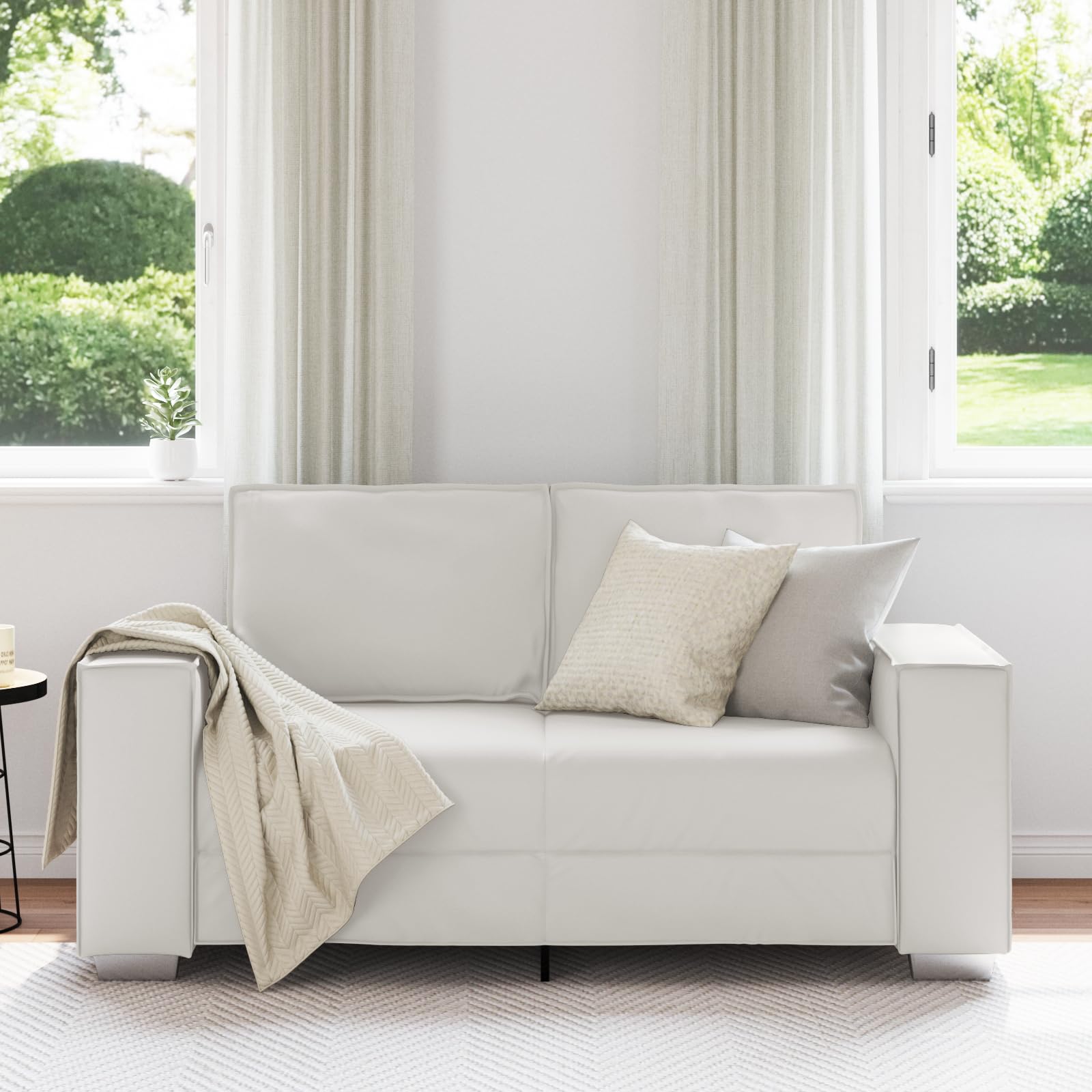 Werkzeugfreie Montage Couches Sofa 2-Sitzer Weiß 120 cm Kunstleder
